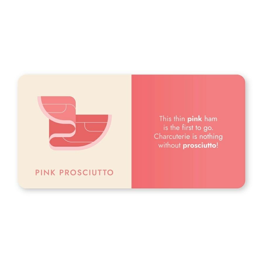 Inside Gourmet Rainbow Board Book. Pink Prosciutto page shows image and description what it is.- Little Gift Nook