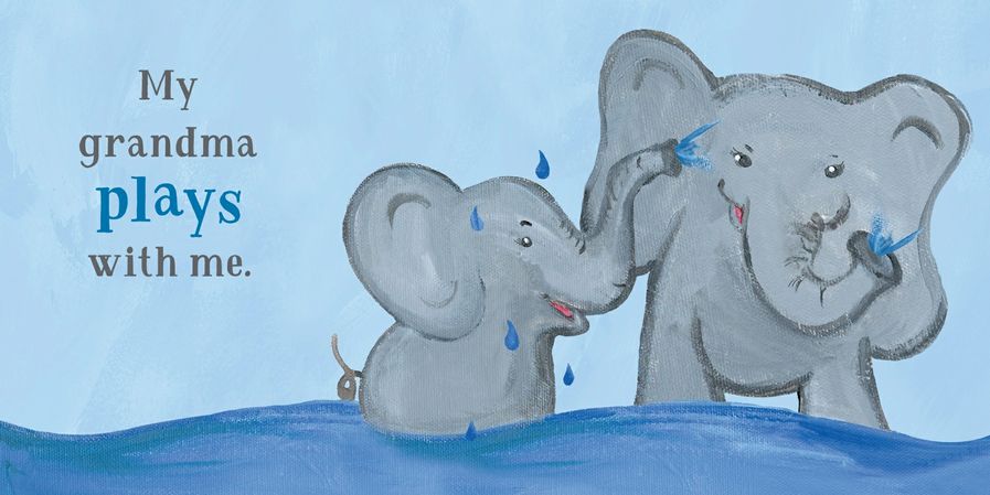 Grandma Loves Me Board Book. Inside book shows grandma and baby elephants plays with me.