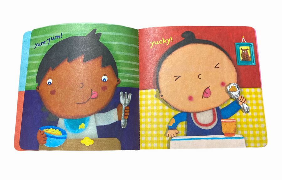 Indestructible Baby Faces Book yum and yuck pages babies eating.