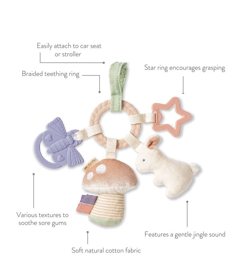 Details about Itzy Ritzy bunny teething activity toy and different assorted toys on ring. Little Gift Nook