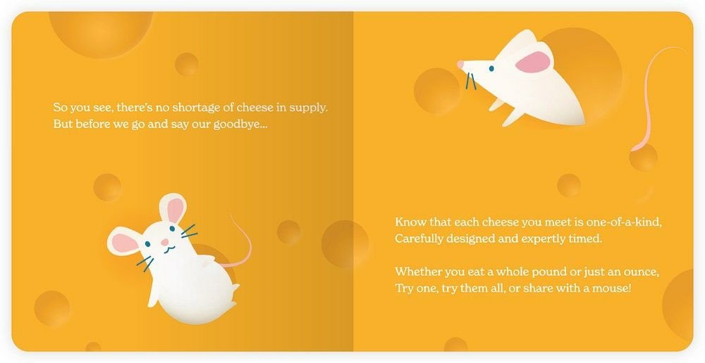Little Book of Cheese Board Book. Inside book little mice and info about cheese. - Little Gift Nook
