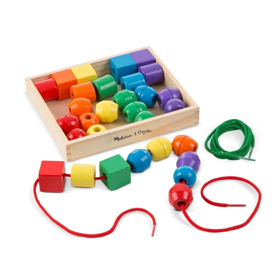 Melissa & Doug Primary Lacing Beads for toddlers. Jumbo wooden beads with coloring laces. - Little Gift Nook