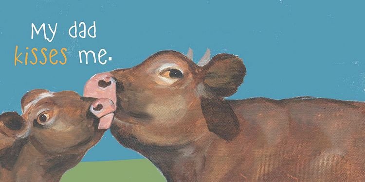Inside My Dad Loves Me! Board Book. Dad and baby cow.