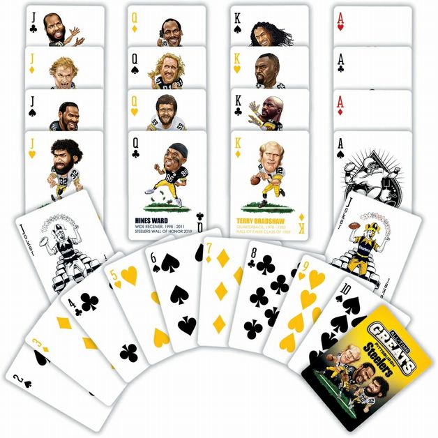 Pittsburgh Steelers Greats Playing Cards. Face cards and number cards on white background.
