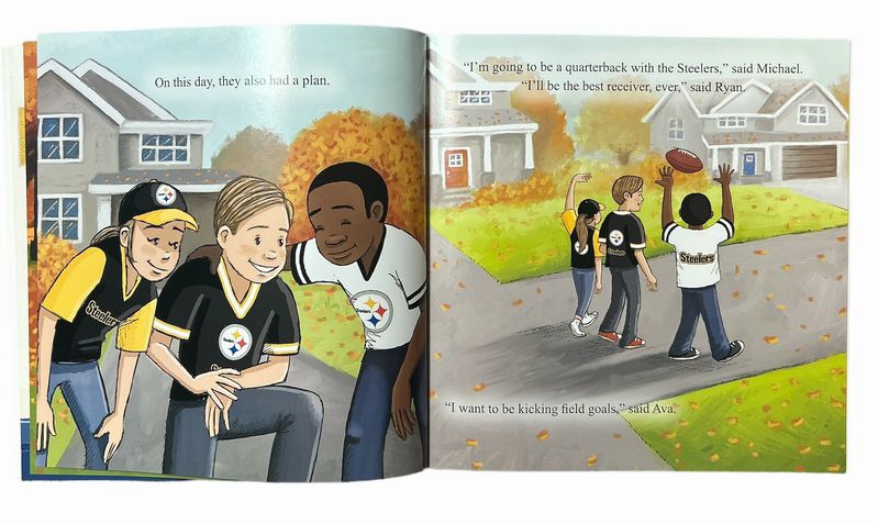 Pittsburgh Steelers NFL Story Book. Home town story. Kids in Steelers jerseys playing football. - Little Gift Nook
