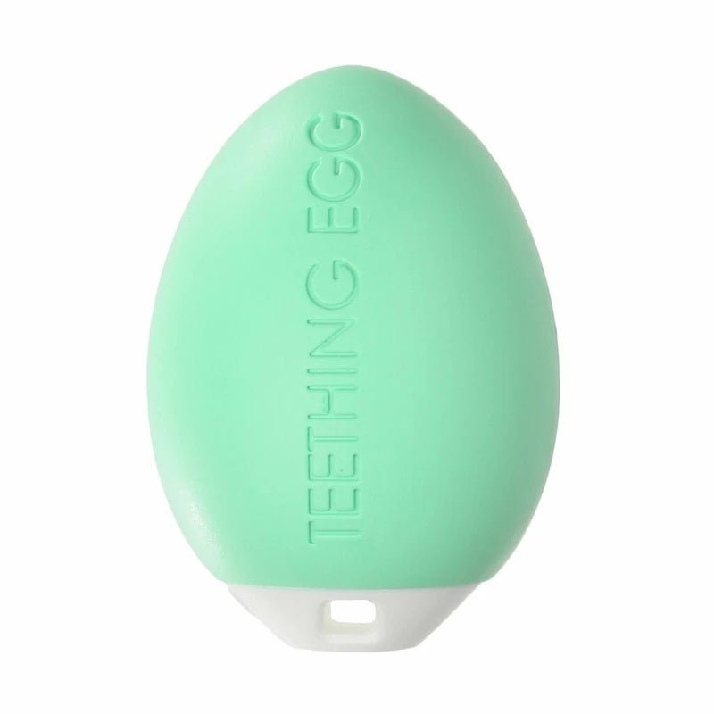 The Teething Egg baby teether in Mint close up.- Little Gift Nook