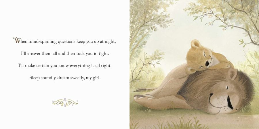 Inside Why a Daughter Needs a Dad Book. Hard Cover. Lion daughter and father.