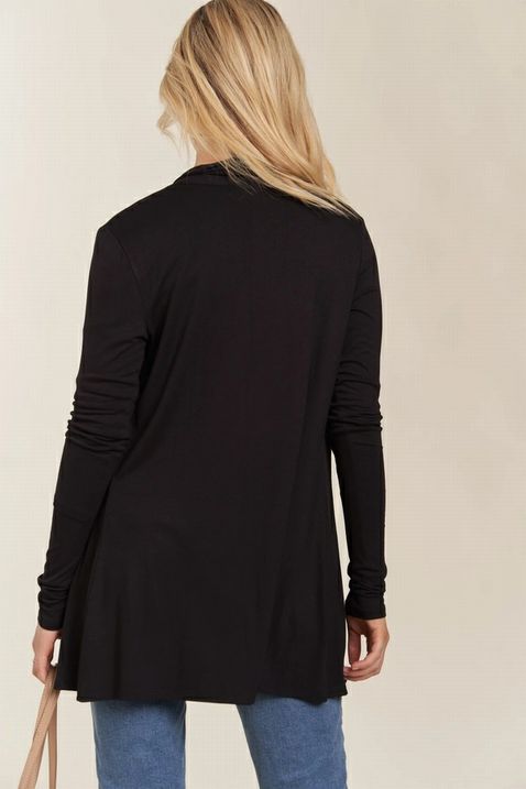 Black Long-Sleeved Women's Open Cardigan. Back View.- Little Gift Nook