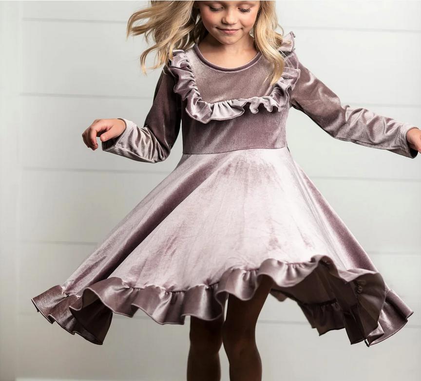 Velvet Lavender Twirl Dresses.