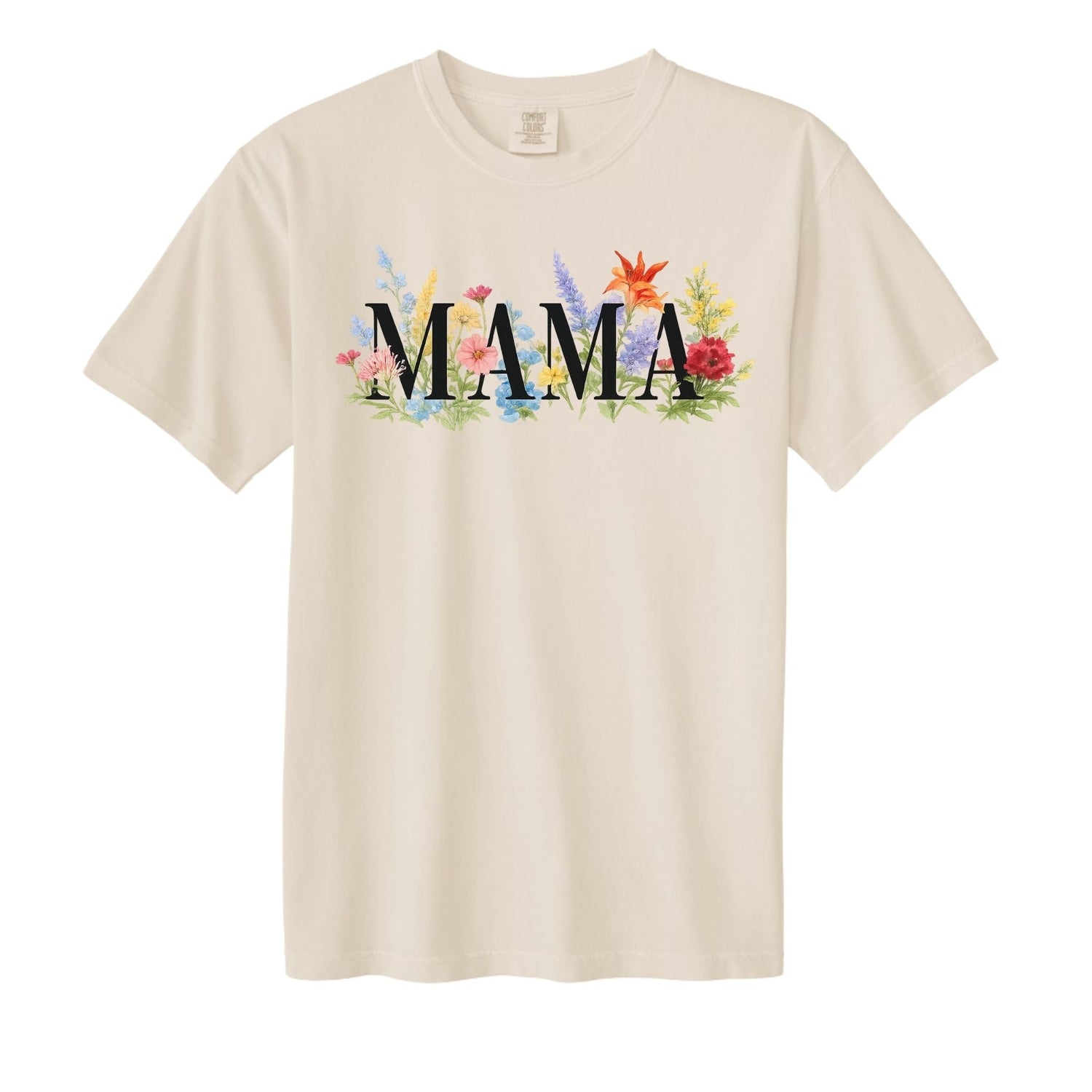 beige floral mama tshirt on a white background.