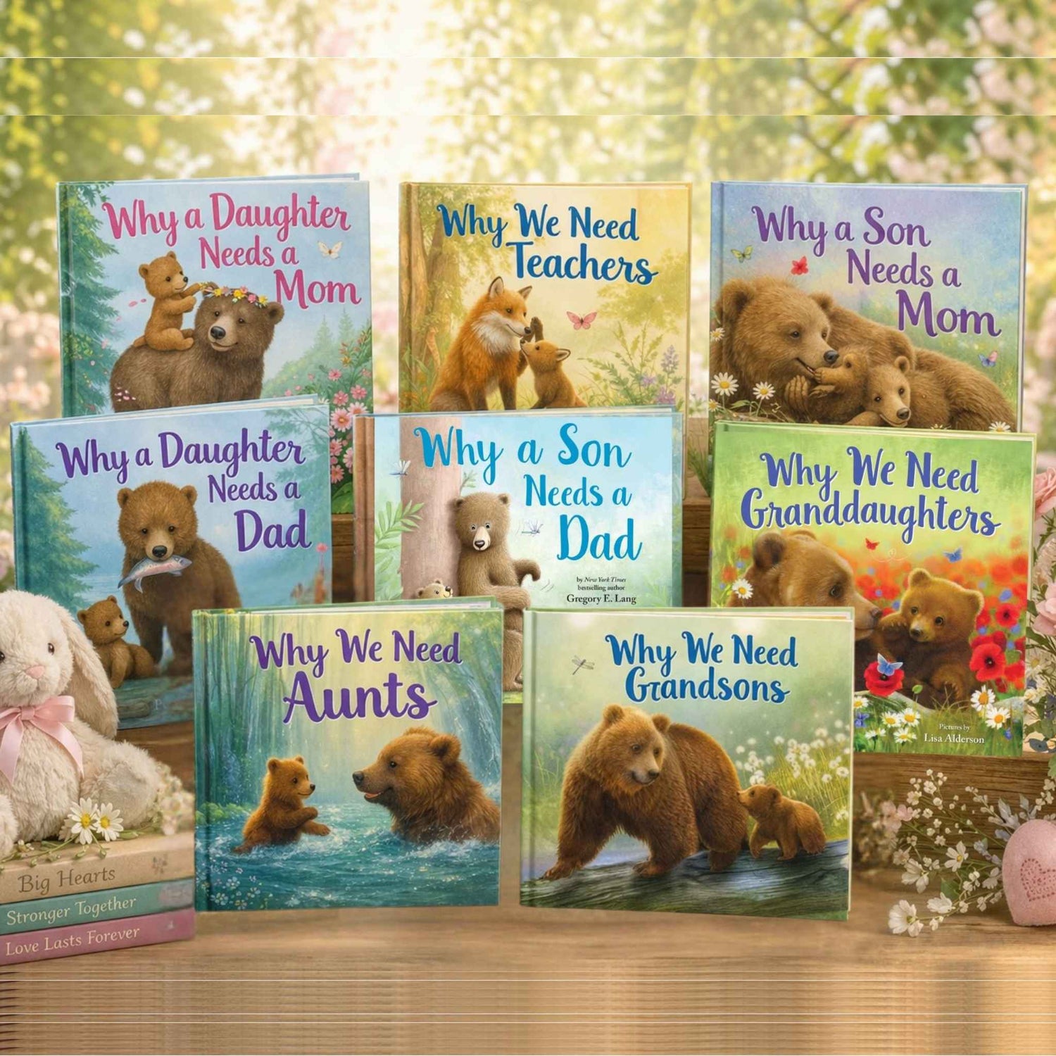 Collection of sentimental gift books including Why a Daughter Needs a Mom, Why a Son Needs a Dad, Why We Need Aunts, Grandsons, Granddaughters and Teachers