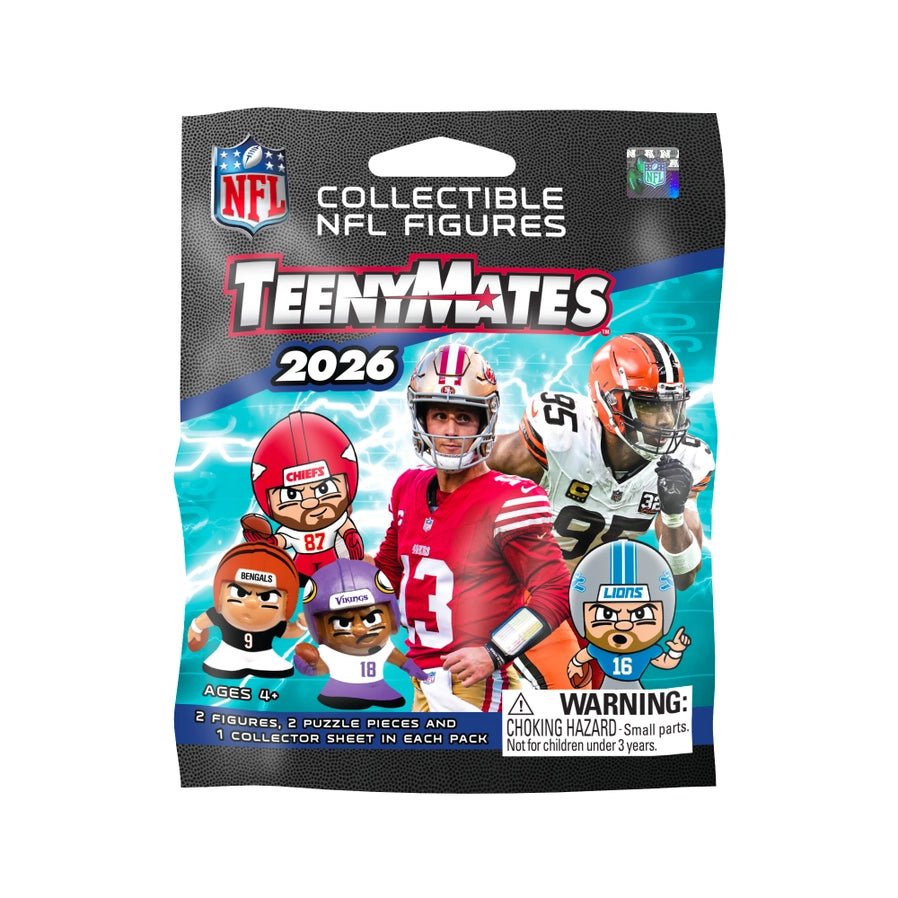 2026 NFL TeenyMates mystery bag collectibles package on a white background. Little Gift Nook