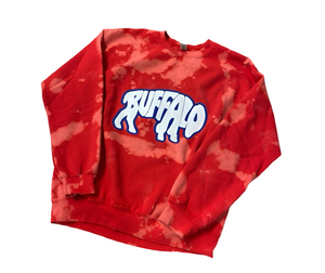Red Bleach Dyed Buffalo Letters Crewneck Adult Sweatshirt