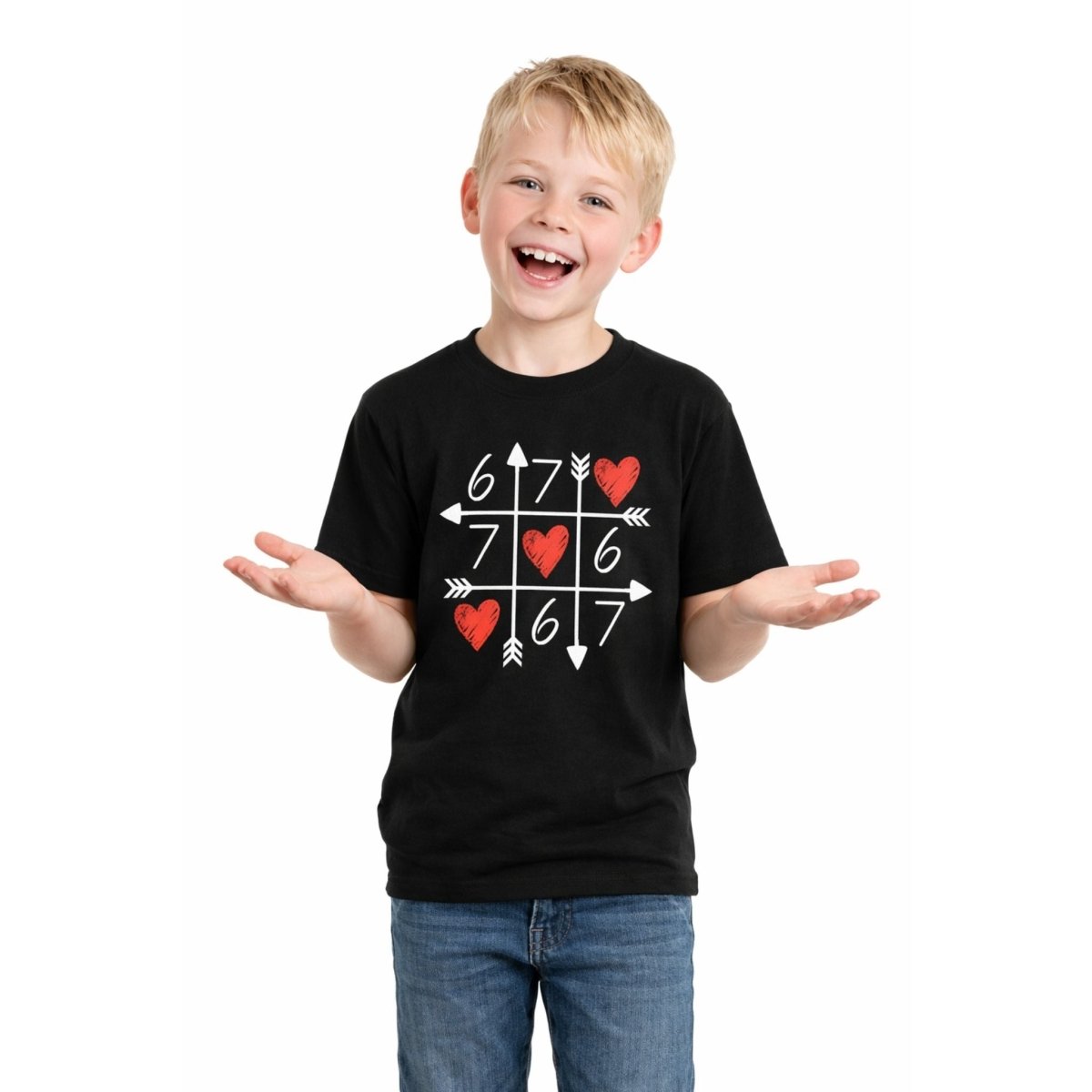 child wearing black xo style 67 funny tshirt valentine's day. Little Gift Nook