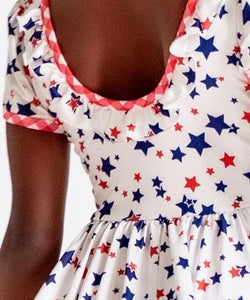 Gingham Red White Blue Stars Ruffle Twirl Dress with Pockets sz 2