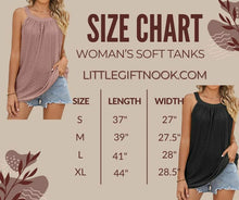 Load image into Gallery viewer, Woman&#39;s Soft Eyelet Pattern tank size chart.