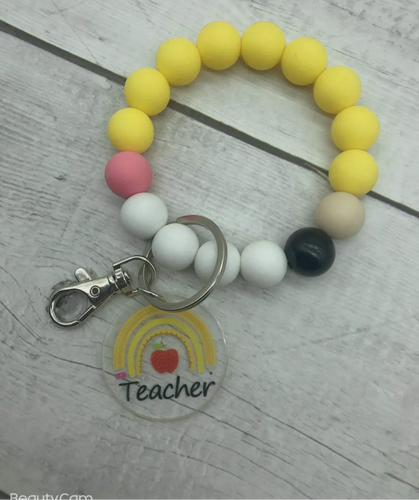 Silicone Beaded Wristlet Keychain ~ Teacher