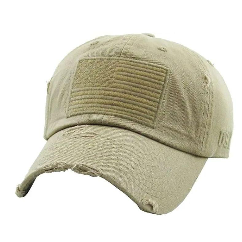 American Flag Khaki Adult Vintage Patch baseball hat, Tan Khaki color with embroidered USA Flag on front. - Little Gift Nook.