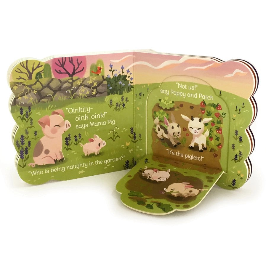 Inside book of Babies On the Farm Lift-A-Flap Board Book. Chunky flaps.  Little Gift Nook.