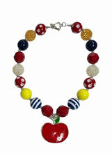 Load image into Gallery viewer, Back To School Red Apple Pendant Bubble Chunky Necklace - Little Gift Nook