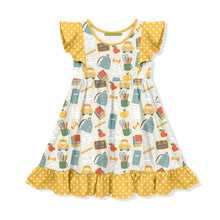 Load image into Gallery viewer, Back to School Supplies Yellow Polkadot Twirl Dress - Little Gift Nook