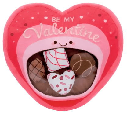 Be My Valentine Chocolate Plush that zips open. Pull out little mini chocolate plushies. Makes cute gift idea. Can fill pillow with other items. - Little Gift Nook