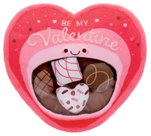 Load image into Gallery viewer, Be My Valentine Chocolate Plush. Measures 9&quot;. Unzips and little plush chocolates come out. Little Gift Nook.