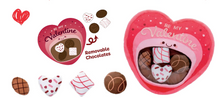 Load image into Gallery viewer, Be My Valentine Chocolate Plush. Measures 9&quot;. Unzips and little plush chocolates come out. Shows heart open and closed. Little Gift Nook.