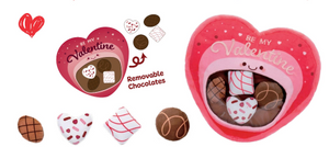 Be My Valentine Chocolate Plush. Measures 9". Unzips and little plush chocolates come out. Shows heart open and closed. Little Gift Nook.