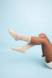 Tall Knit Woman's Boot Socks in Beige.