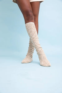 Tall Knit Woman's Boot Socks in Beige.