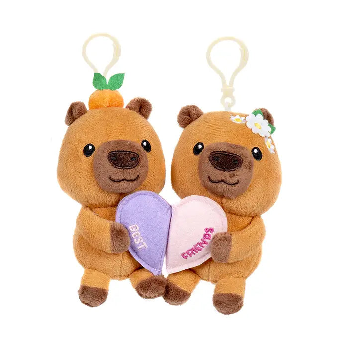 Besties 2 capybara's 5" plushies with magnetic heart halves that stick together when close.  Comes with plastic clip keychian.  Little Gift Nook.