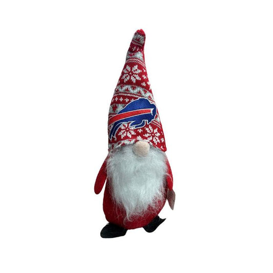 Bills  13" Plush Good Luck Gnome - Red white hat print with red body, fuzzy beard, and bills logo on front of hat Little Gift Nook.