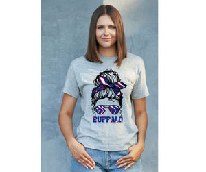 Bills Messy Bun Zubaz Buffalo heather gray Tshirt