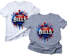 Load image into Gallery viewer, Bills Splatter Paint Football Shirt in gray or white.