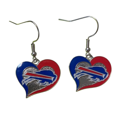 NFL Buffalo Bills Swirl Heart Earrings - stainles steel fish hook backing dangle earrings - hearts with Bills logo - Little Gift Nook