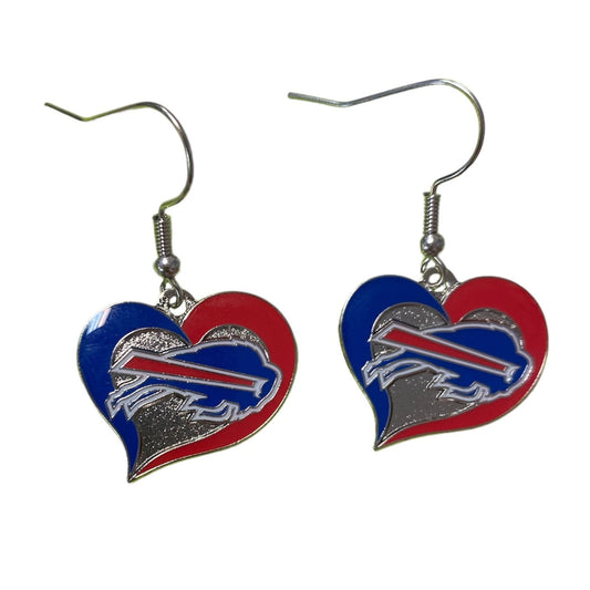 NFL Buffalo Bills Swirl Heart Earrings - stainles steel fish hook backing dangle earrings - hearts with Bills logo - Little Gift Nook