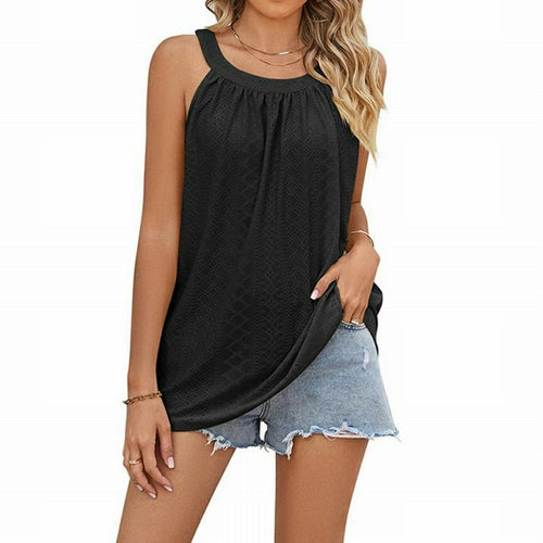 Black Soft Eyelet Pattern Woman's Tank - Little Gift Nook