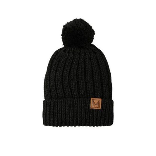 Black Winter Knit Sherpa Lined Pom Pom Adult Beanie Hat. - Little Gift Nook