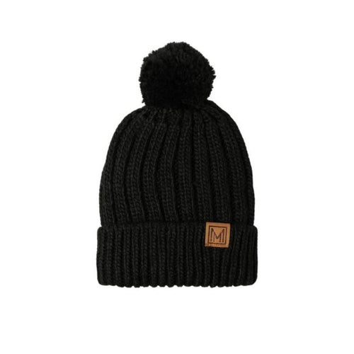 Black Winter Knitted Sherpa Lined Pom Pom Adult Beanie Hat - Little Gift Nook