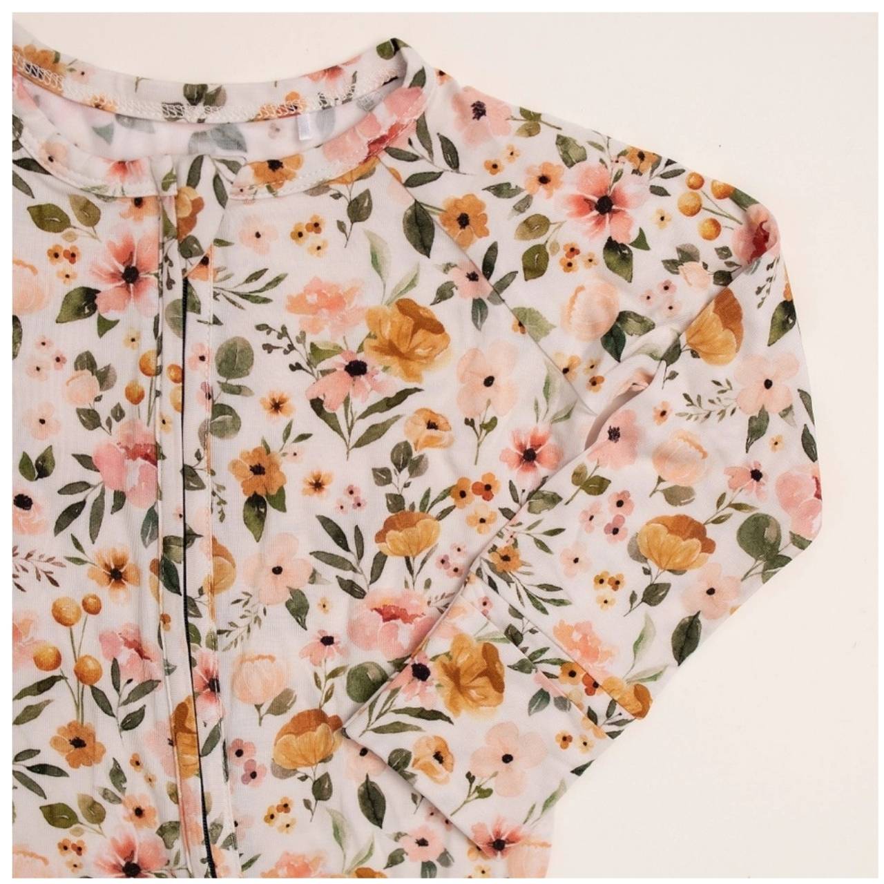 Close up of floral print on Boho Floral Bamboo Sleeper - Little Gift Nook