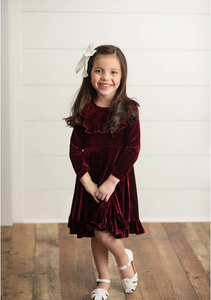 Burgundy Velvet Twirl Holiday Dress.Little Gift Nook.