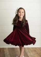 Load image into Gallery viewer, Burgundy Velvet Twirl Holiday Dress.Little Gift Nook.