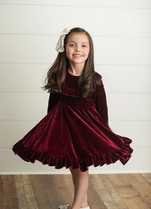 Burgundy Velvet Twirl Holiday Dress.Little Gift Nook.