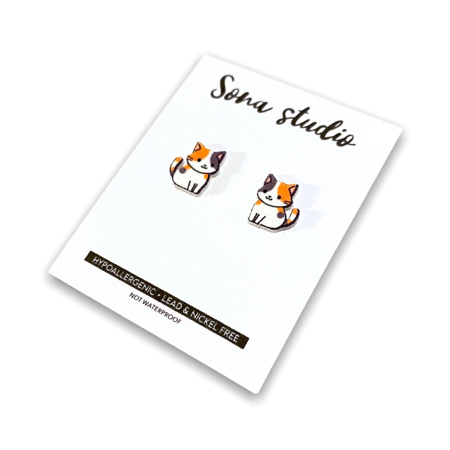 Calico Cat Earrings. Little Kitty Cat Nickle Free Earrings with butterfly backs. - Little Gift Nook