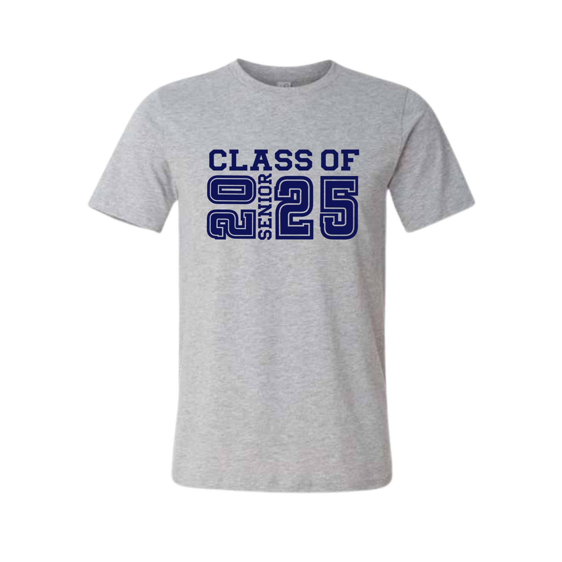 Class of 2025 Senior T-Shirt in heather gray with navy lettering on front - Little Gift Nook