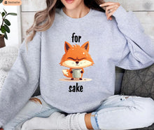 Load image into Gallery viewer, For Fox Sake Crewneck Sweatshirt. Cute orange fox with coffee mug on front. Adult sizes. Little Gift Nook