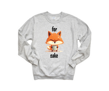 Load image into Gallery viewer, For Fox Sake Crewneck Sweatshirt. Cute orange fox with coffee mug on front. Adult sizes. Little Gift Nook