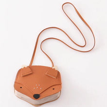 Load image into Gallery viewer, Fox Faux Leather Kids Purse. Orange cute fox face on one side and blank on back.  Strap is tied and small opening at top of purse. Little Gift Nook.