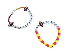 Load image into Gallery viewer, Go Chiefs Friendship Bracelets. So High School &amp; Go Chiefs with yellow,red, and letter beads, and little football charms.  Perfect for Chiefs &amp; Swifties! Little Gift Nook.